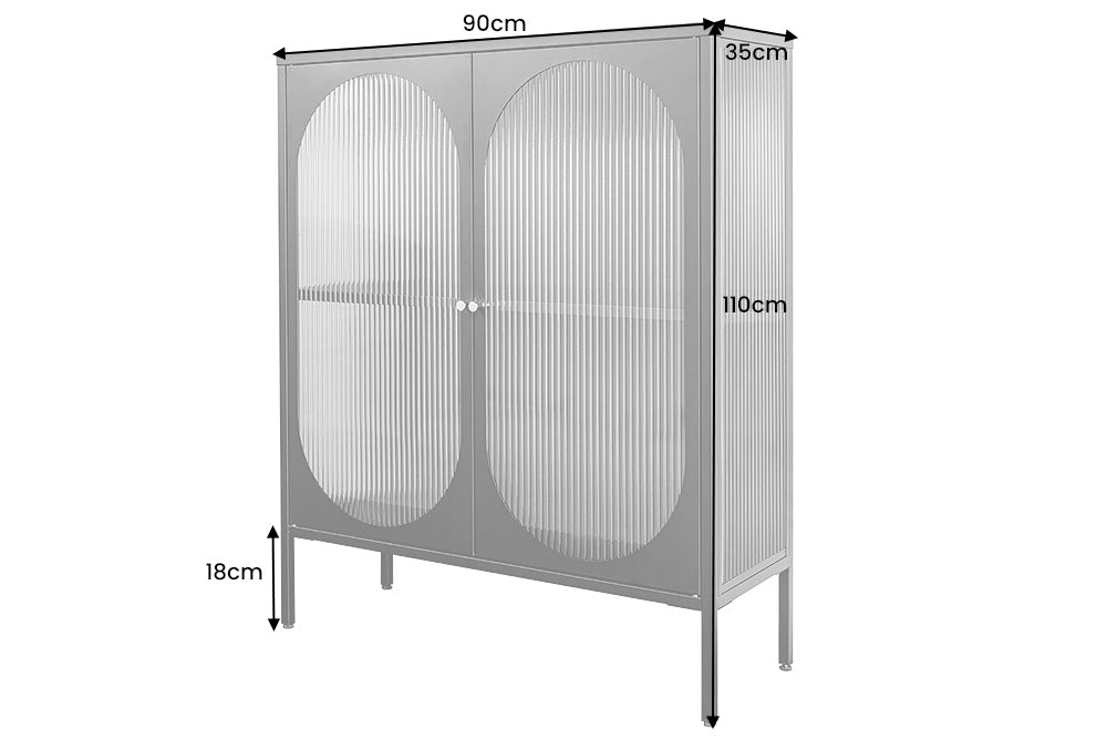 Vitrine New York 110cm Riffelglas schwarz