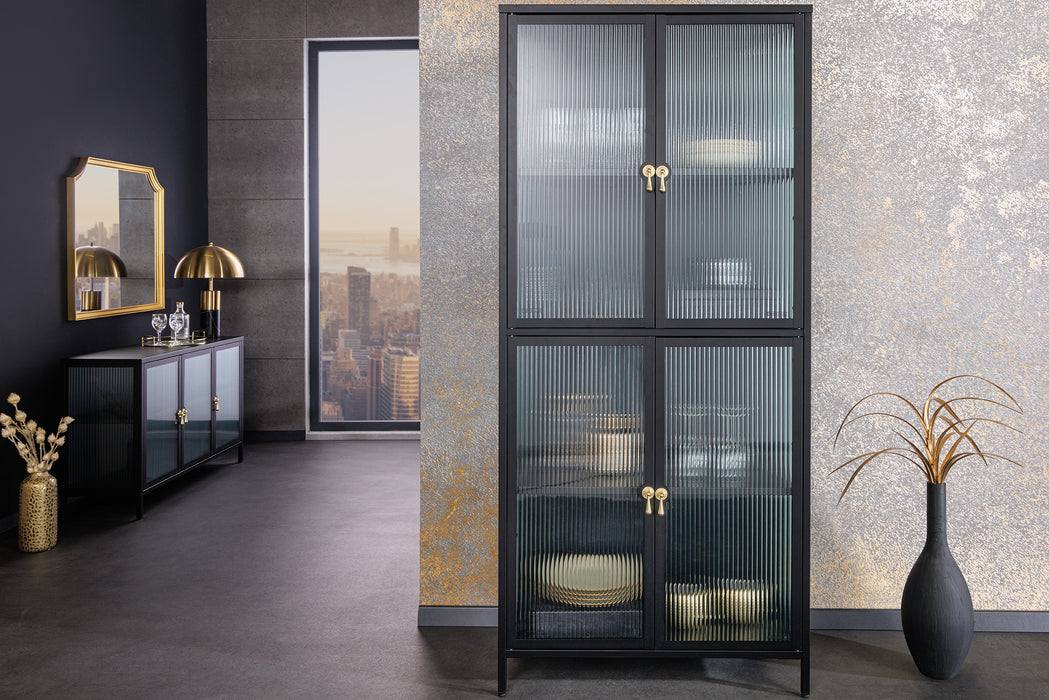 Vitrine Davos 180cm Riffelglas schwarz
