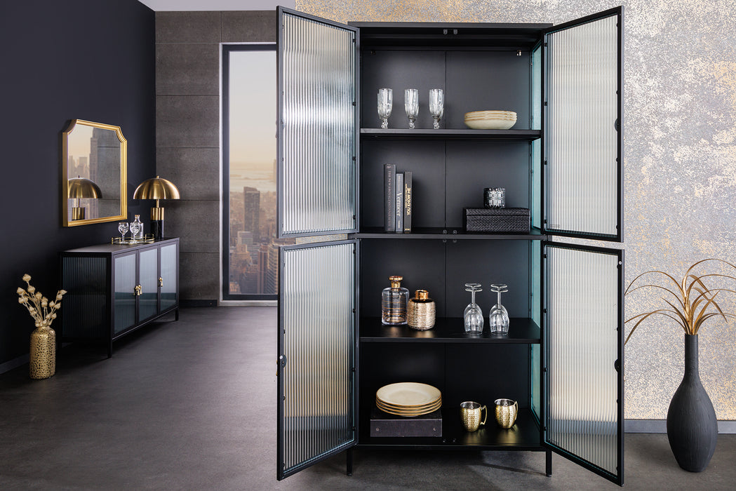 Vitrine Davos 180cm Riffelglas schwarz