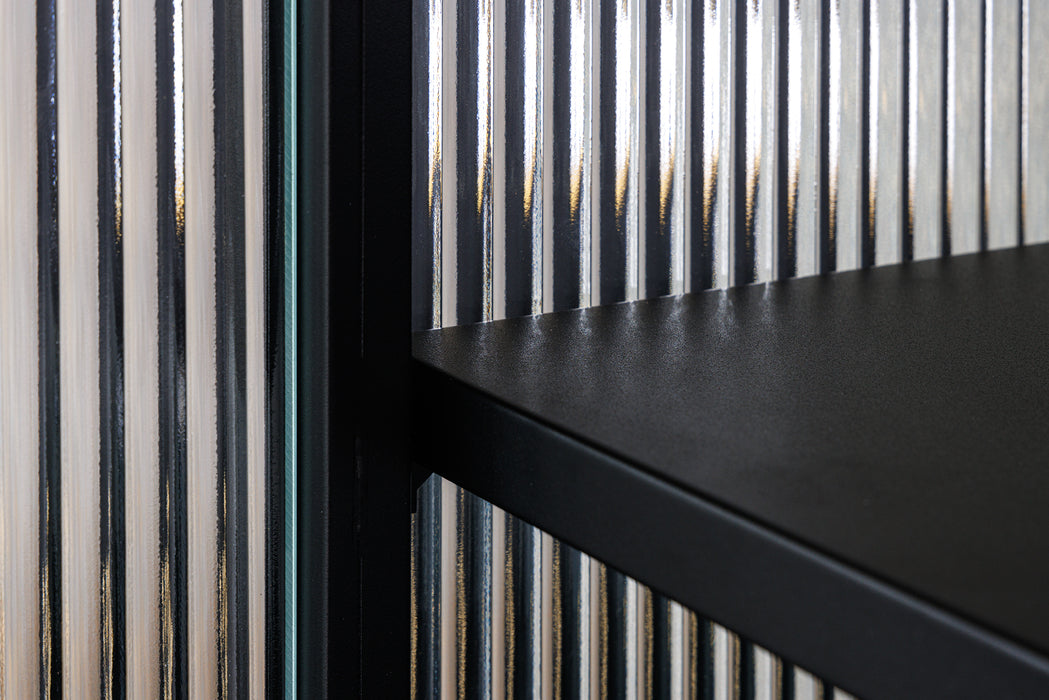 Vitrine Davos 180cm Riffelglas schwarz