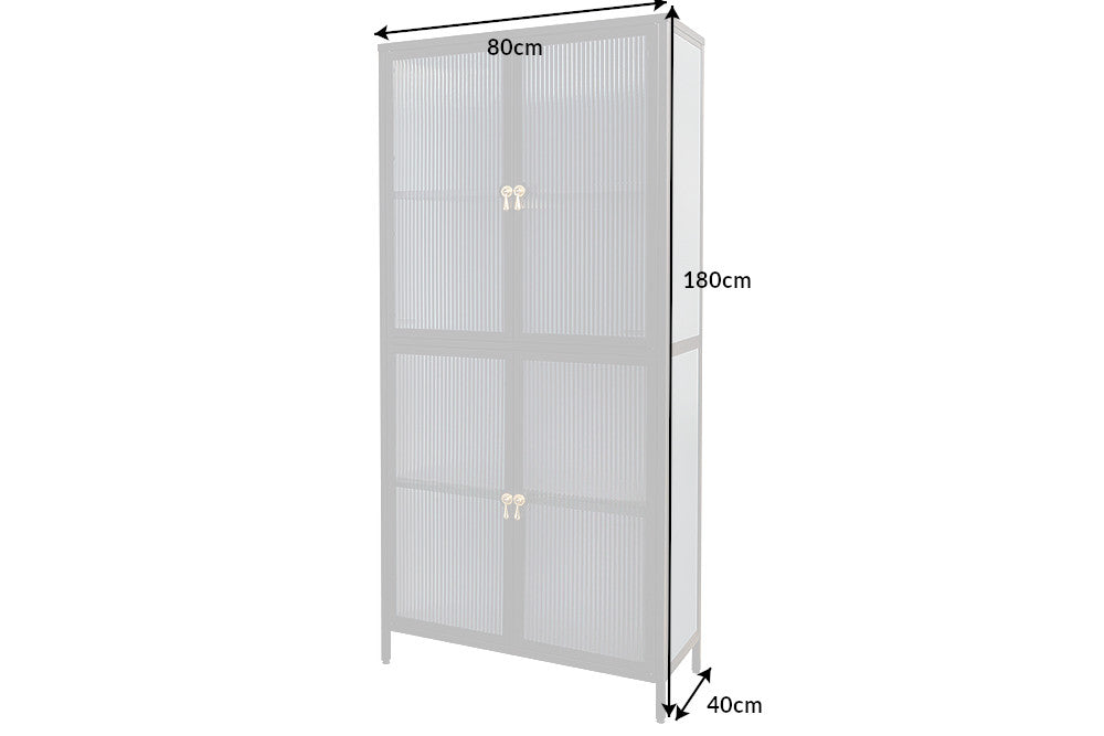 Vitrine Davos 180cm Riffelglas schwarz