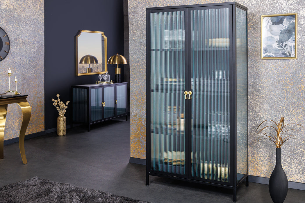Vitrine Davos 160cm Riffelglas schwarz