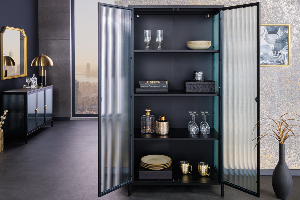 Vitrine Davos 160cm Riffelglas schwarz