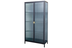 Vitrine Davos 160cm Riffelglas schwarz