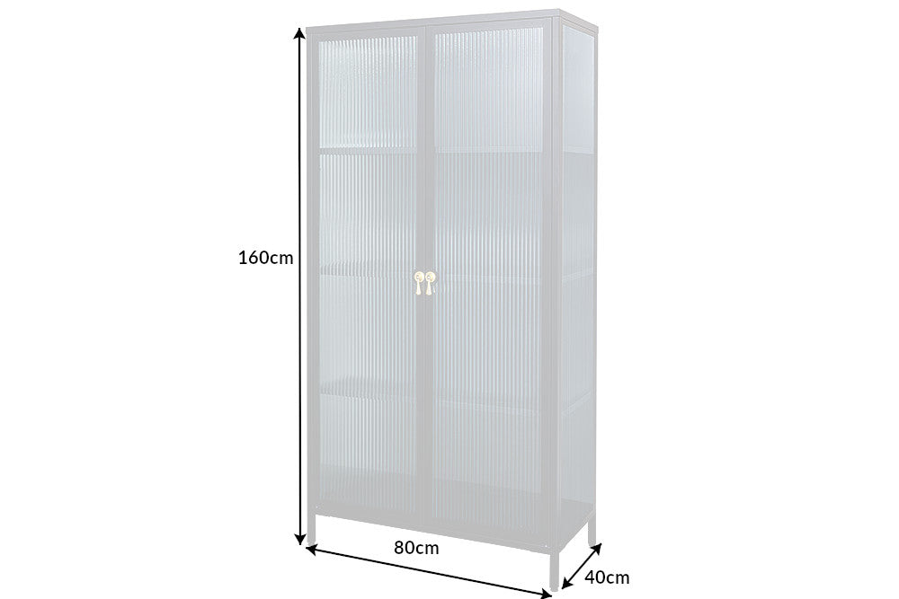 Vitrine Davos 160cm Riffelglas schwarz