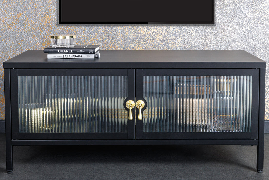 Vitrine Davos 90cm Riffelglas schwarz