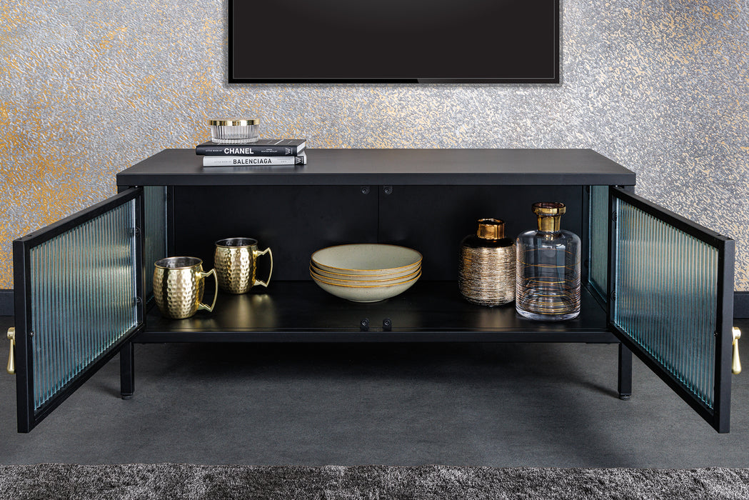Vitrine Davos 90cm Riffelglas schwarz