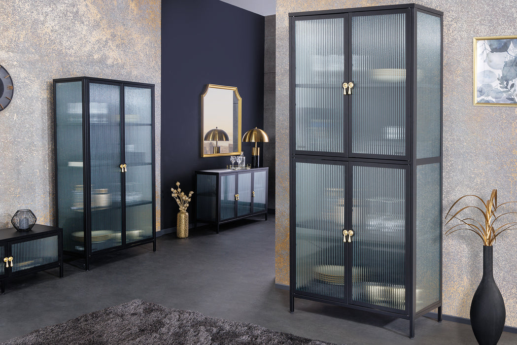 Vitrine Davos 90cm Riffelglas schwarz