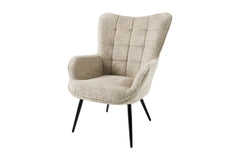 Sessel Nordica champagner greige Teddystoff Buchenholz natur