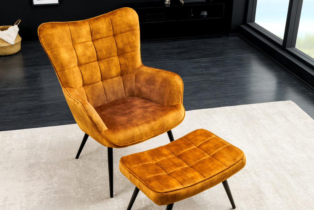 Sessel Nordica Armlehne senfgelb Samt