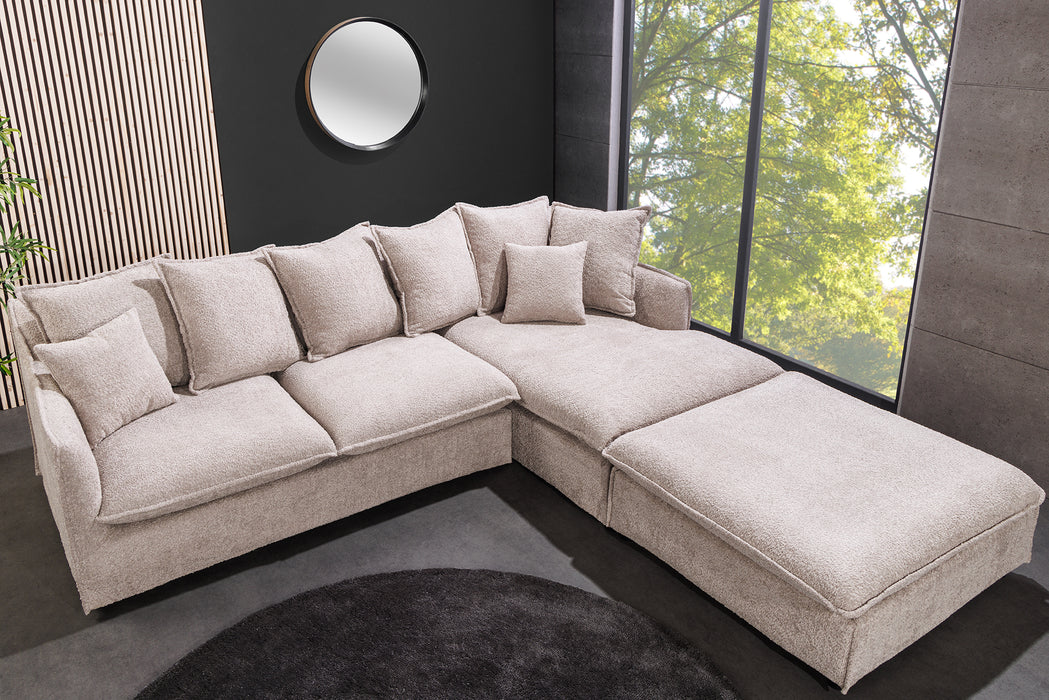 Eck-Sofa Clouds 255cm Teddy champagner beige
