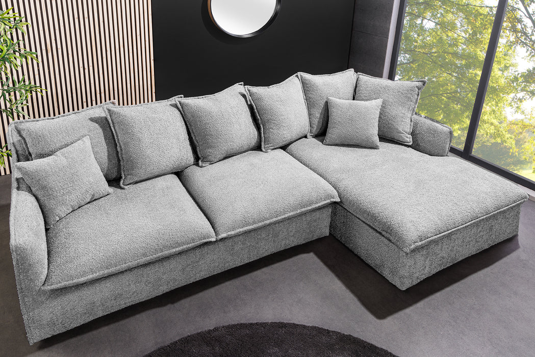 Eck-Sofa Clouds 255cm Teddy grau