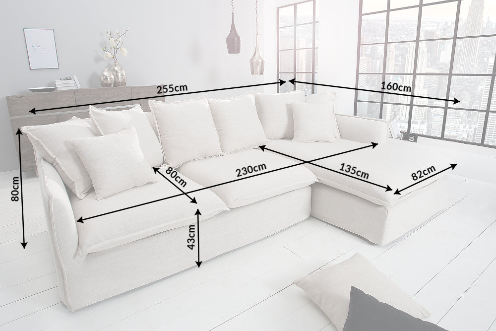 Eck-Sofa Clouds 255cm Teddy grau