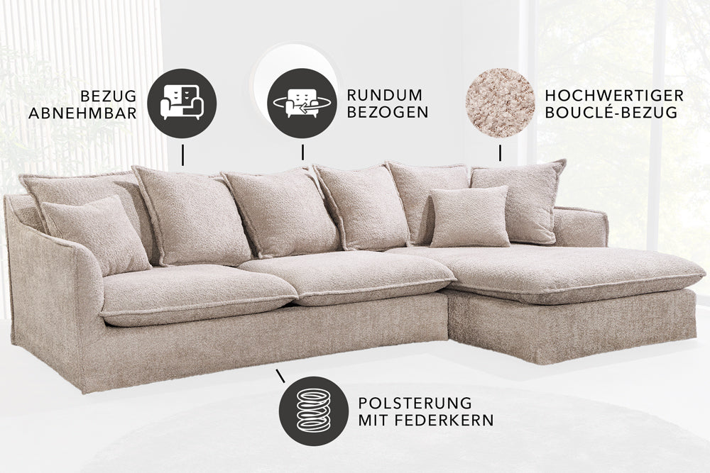 Eck-Sofa Clouds 255cm Teddy champagner beige