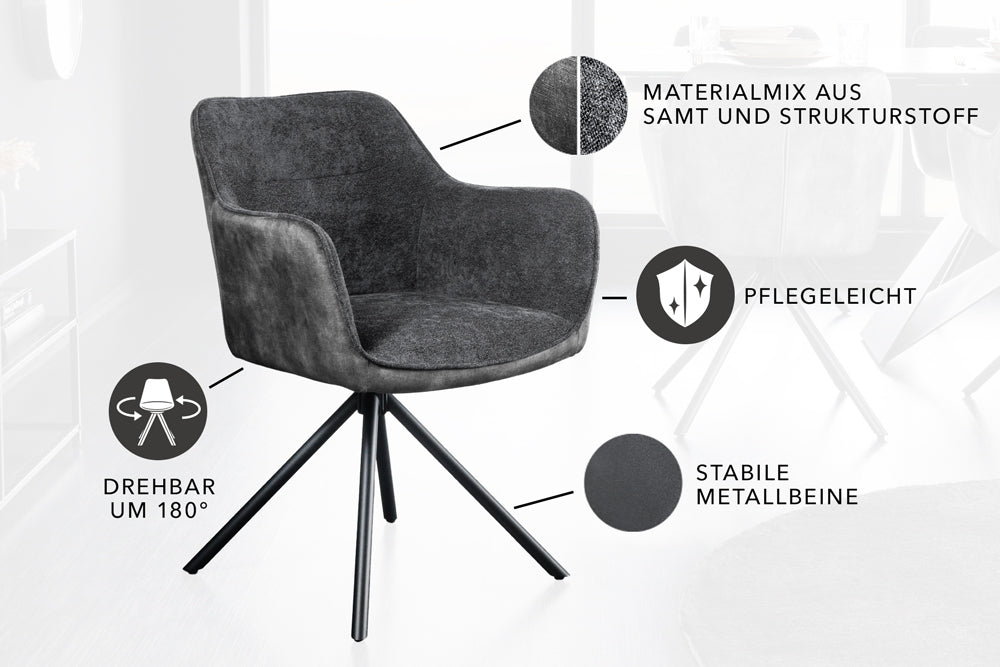 Design Stuhl Florence dunkelgrau drehbar