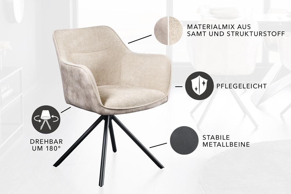 Design Stuhl Florence champagner drehbar