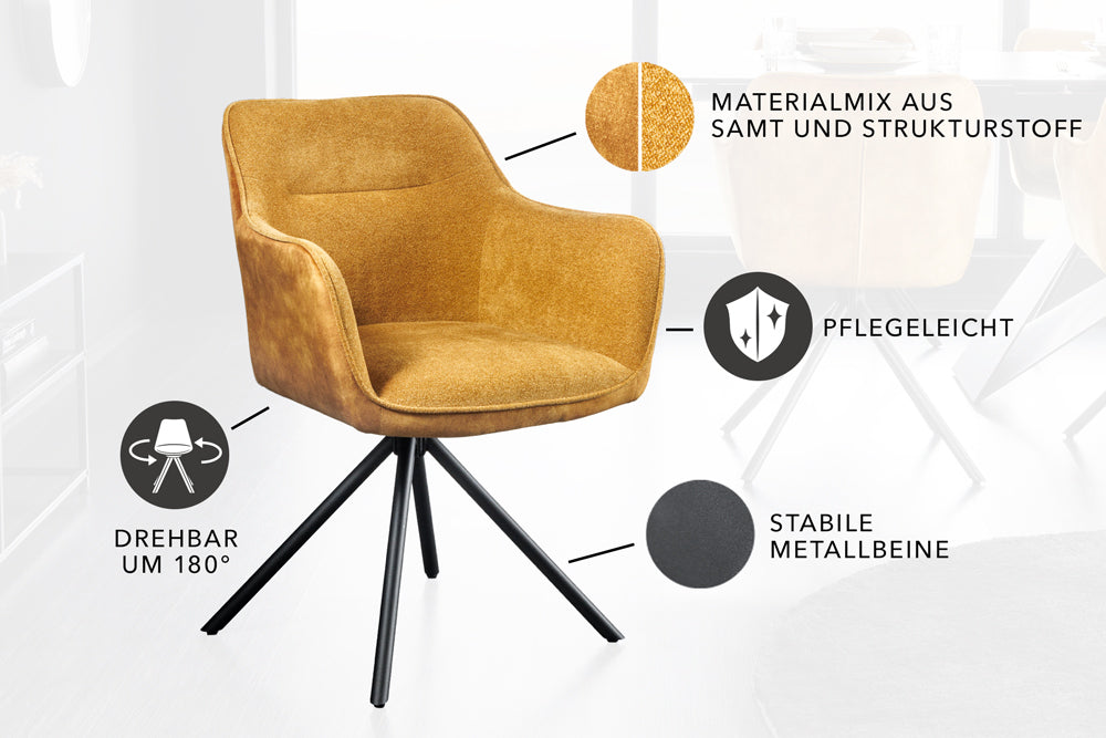 Design Stuhl Florence senfgelb drehbar