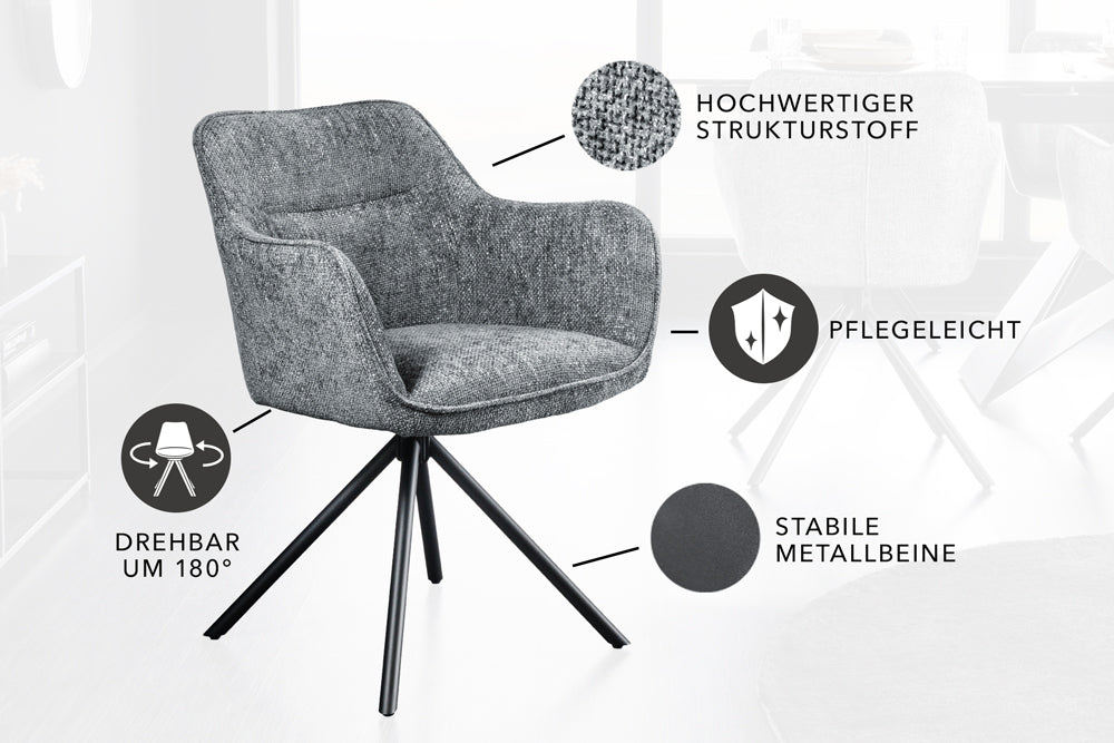 Design Stuhl Florence grau drehbar