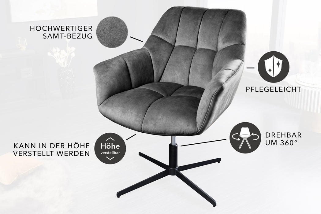 Sessel Monarch 80-90cm Samt grau drehbar