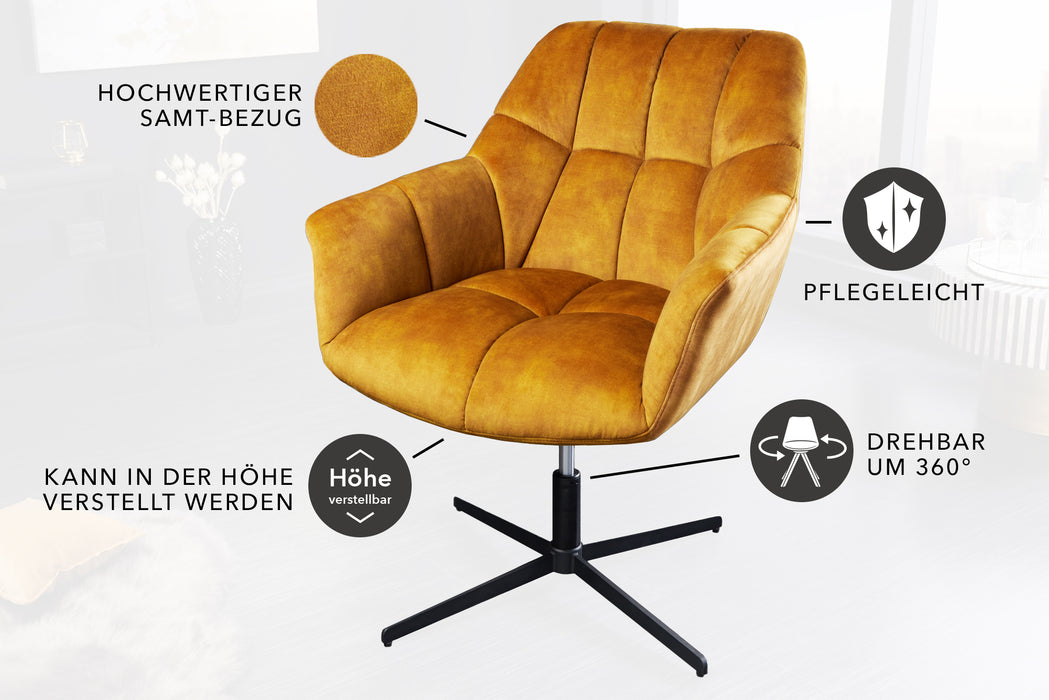 Sessel Monarch 80-90cm Samt senfgelb drehbar