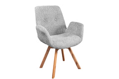 Design Stuhl Nordic Sea grau Bouclé Eichenholz 360 Grad drehbar