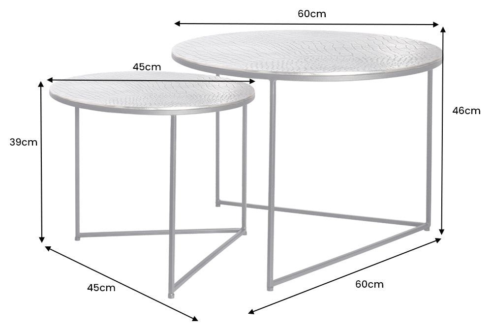 Couchtisch Jura Crocodile 2er Set 60cm silber