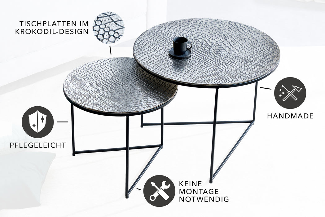 Couchtisch Jura Crocodile 2er Set 60cm silber