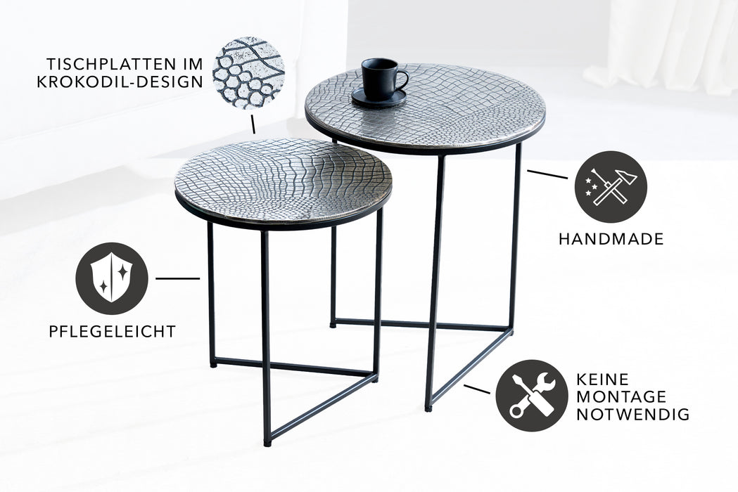 Couchtisch Jura Crocodile 2er Set 40cm silber