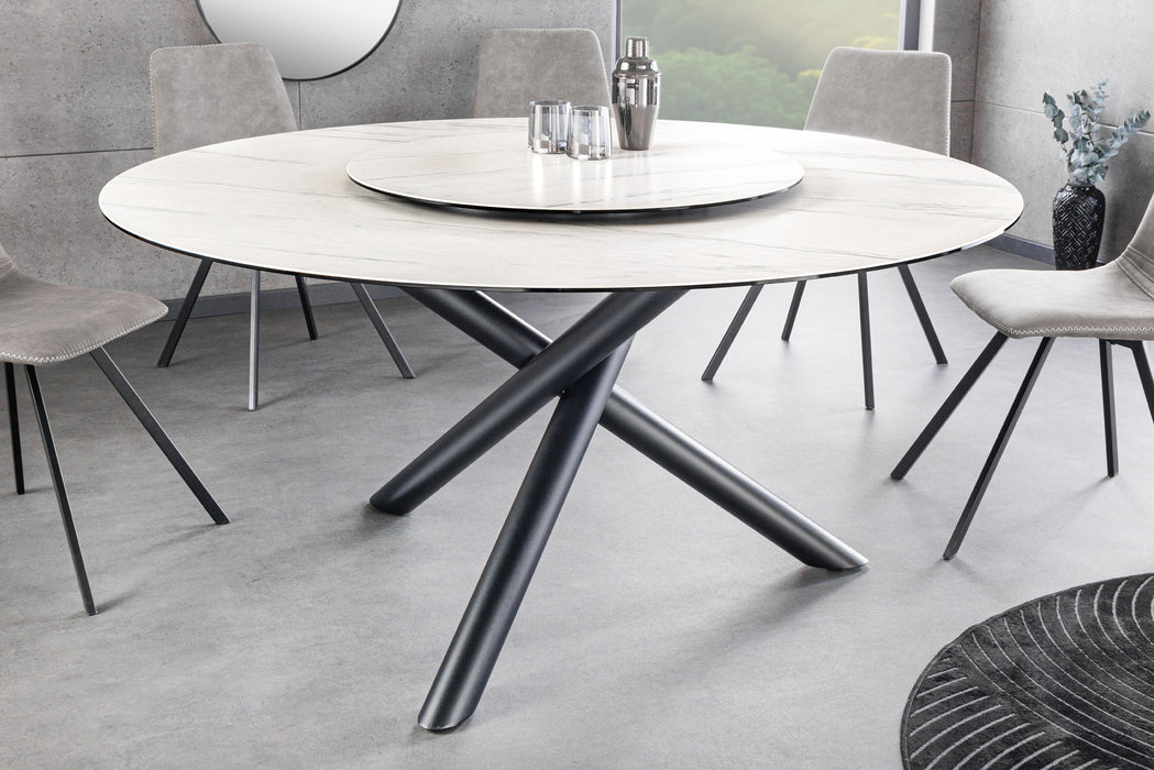 Esstisch Whirl 150cm Keramik weiß Marmor Drehplatte