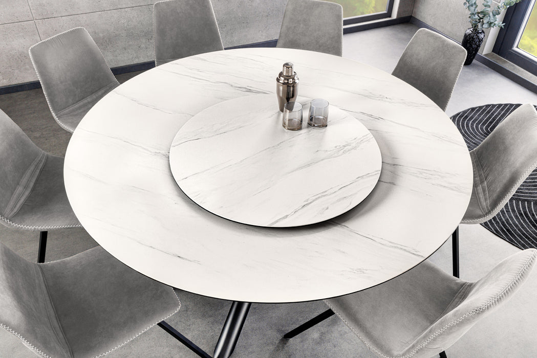 Esstisch Whirl 150cm Keramik weiß Marmor Drehplatte