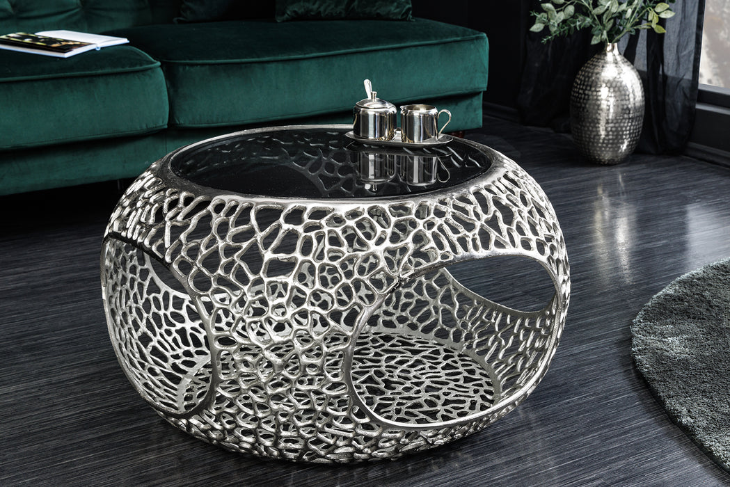 Couchtisch Whirl 40cm silber Schwarzglas