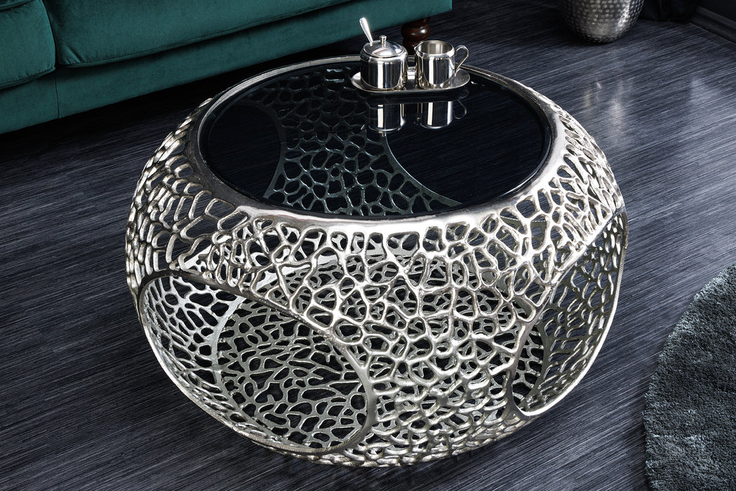 Couchtisch Whirl 40cm silber Schwarzglas