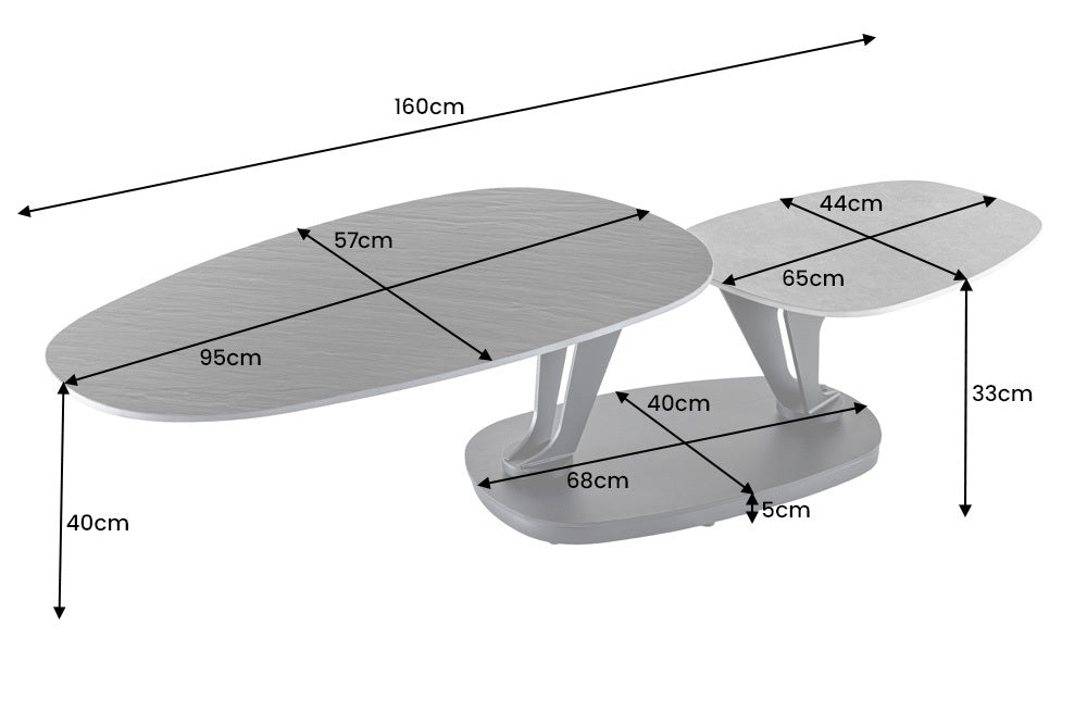 Couchtisch Flow 160cm Keramik natur drehbar