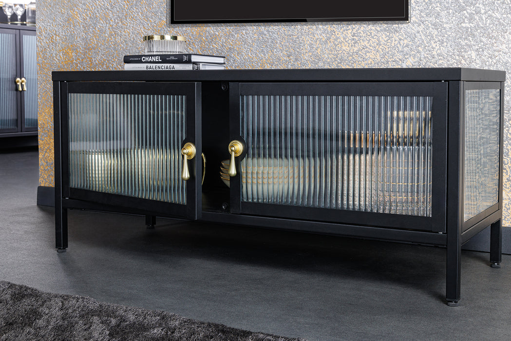 Vitrine Davos 90cm Riffelglas schwarz