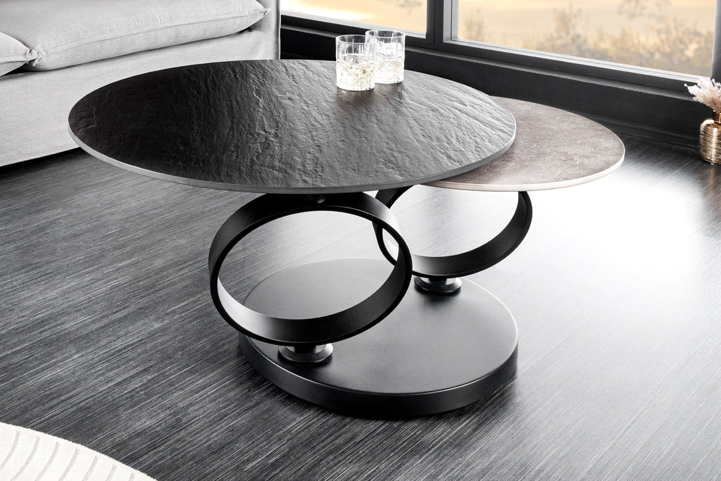 Couchtisch Spiral Circles Keramik grau drehbar
