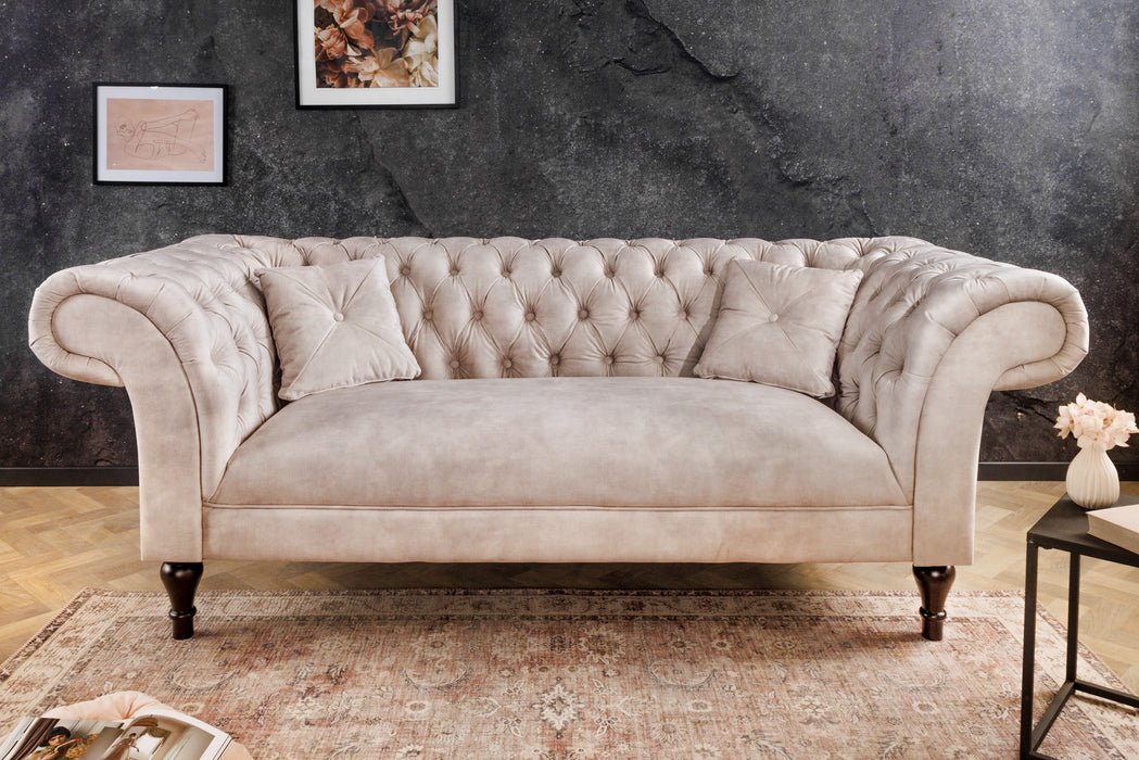 Sofa New York Chesterfield 225cm Samt champagner