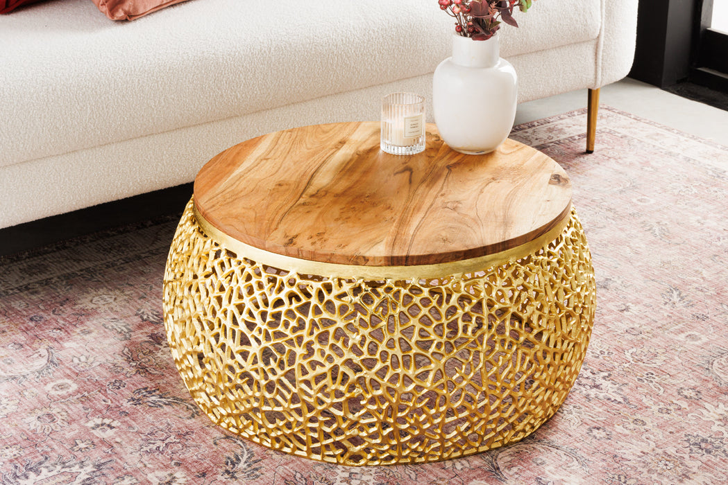 Couchtisch Petal 75cm gold Akazie