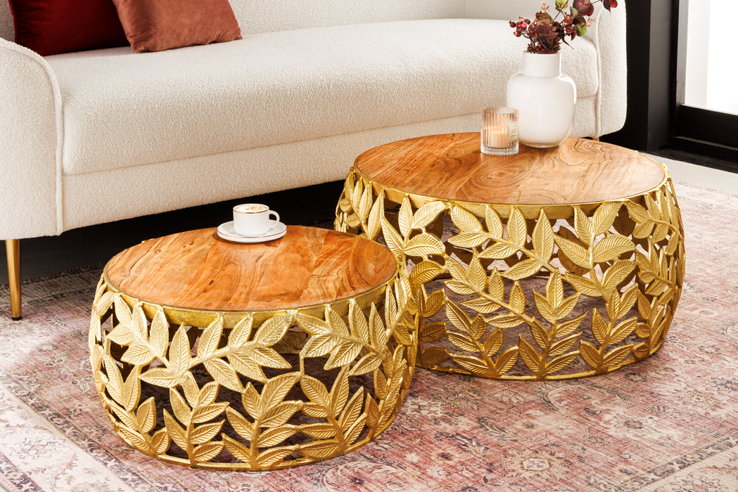 Couchtisch Conceptual Leaf 2er Set gold Akazie