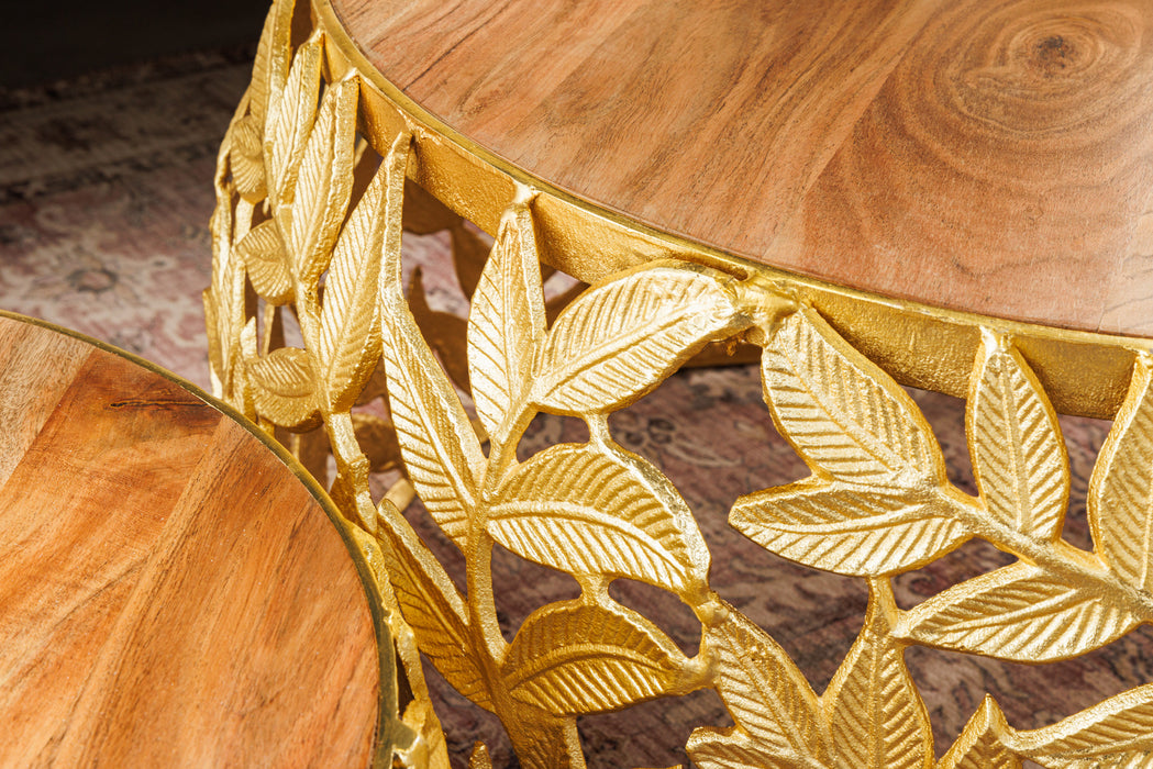 Couchtisch Conceptual Leaf 2er Set gold Akazie