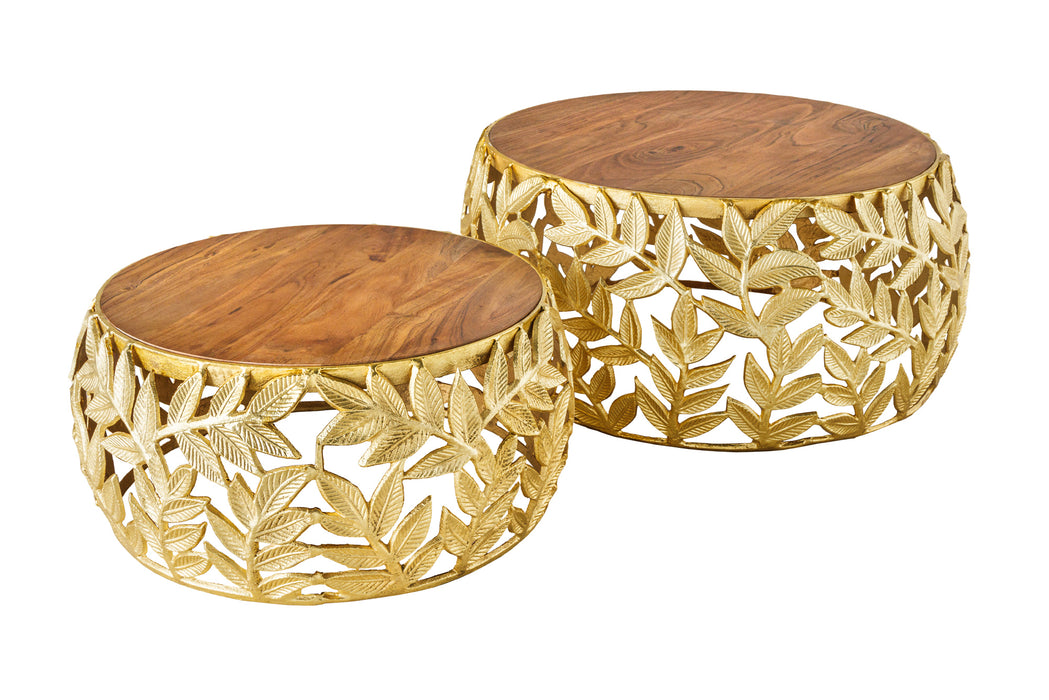 Couchtisch Conceptual Leaf 2er Set gold Akazie