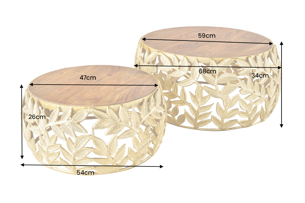 Couchtisch Conceptual Leaf 2er Set gold Akazie
