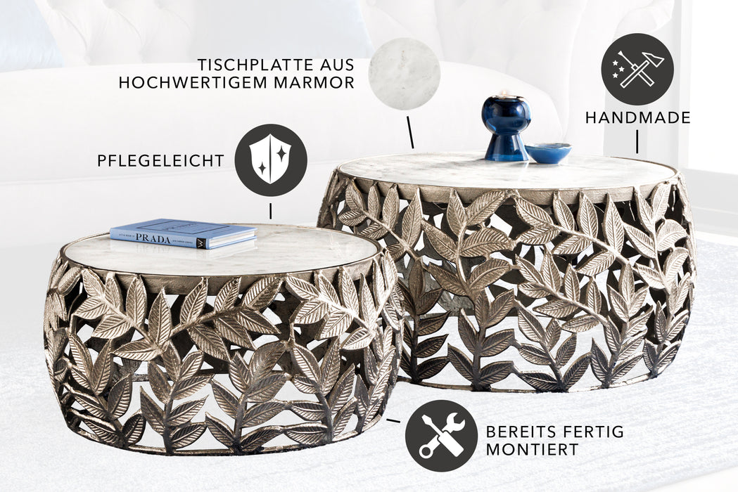Couchtisch Conceptual Leaf 2er Set silber Marmor