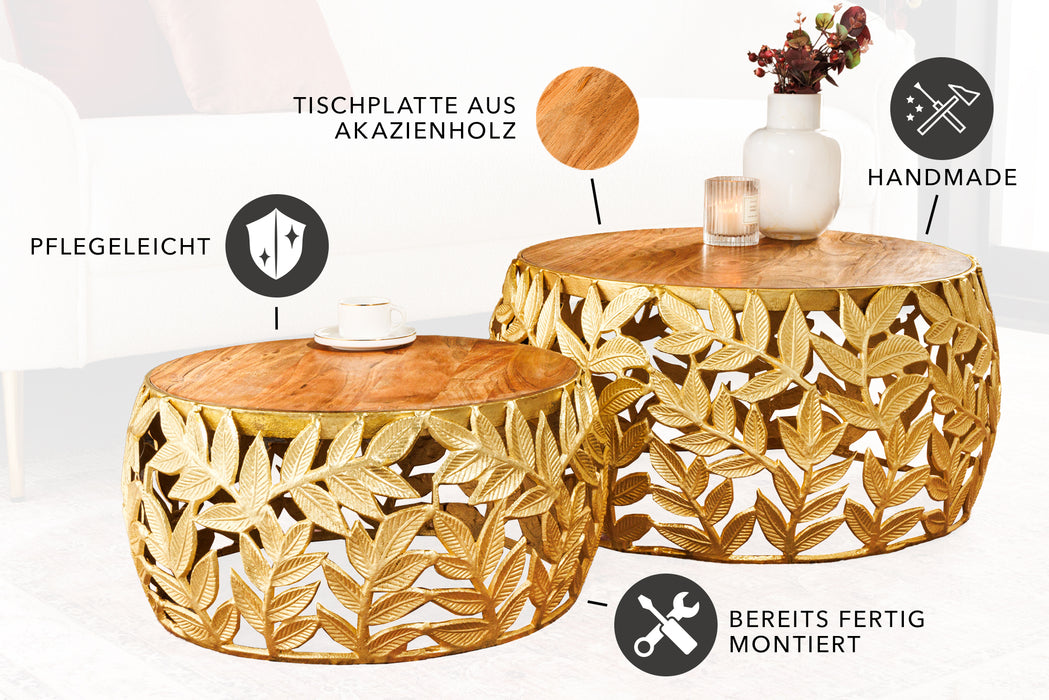 Couchtisch Conceptual Leaf 2er Set gold Akazie