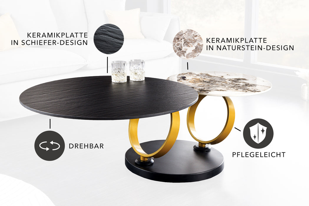 Couchtisch Spiral Circles Keramik natur drehbar